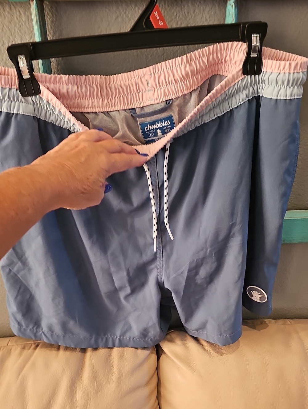 chubbies Blue Swim Shorts with Pink Waistband